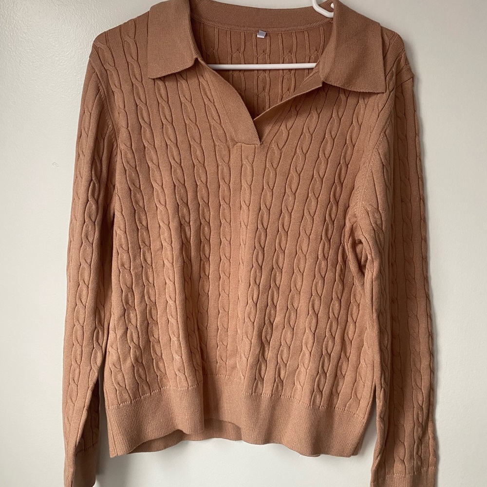 Cable Knit Polo Sweater L Eclectic Grandpa Preppy Core Quiet Luxury